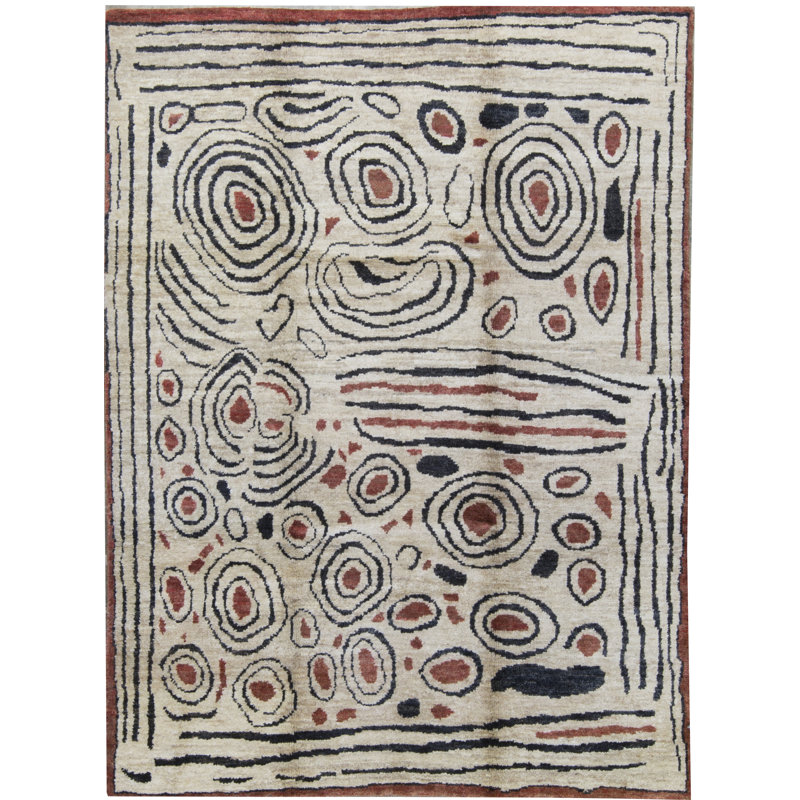 Hand-Knotted High-Quality Cream and Black Area Rug
