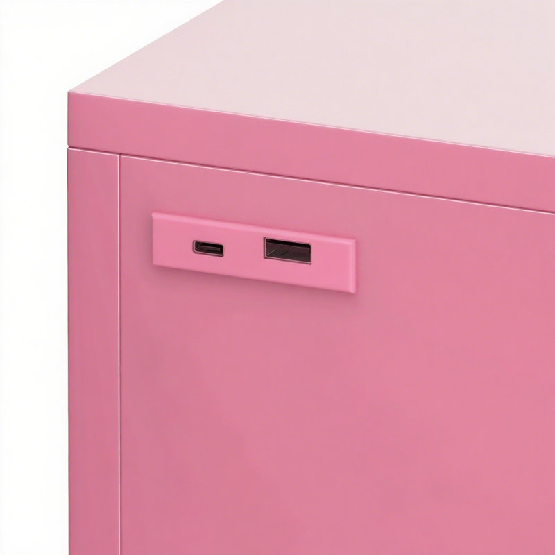 Makeup Vanity Desk HD Glass Top Built-in RGB Light Strips Large 13 Drawers Diamond Handles USB and Type-C, Pink