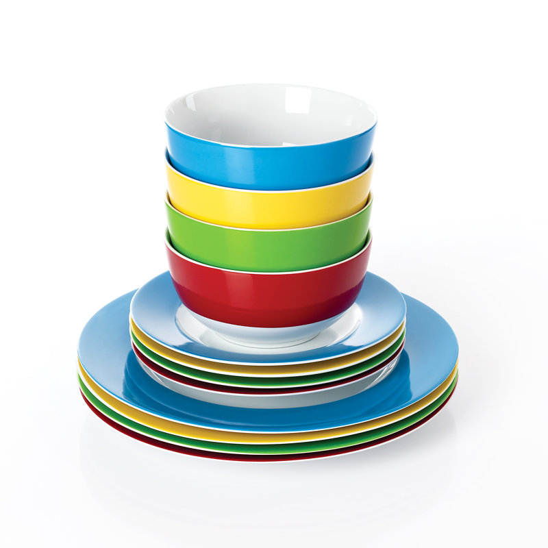 Waterside 12pc Multi Colour Band Porcelain Dinner Set
