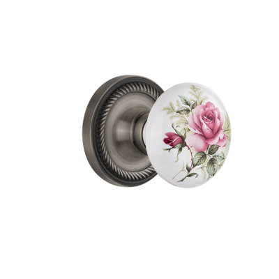 Rope Rosette with White Rose Porcelain Door Knob
