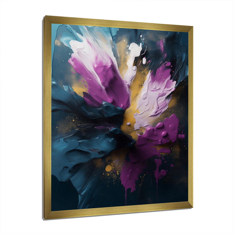 «Mauve et bleu, réalités sur toile I», art abstrait sur toile, H 20 po x l 12 po x P 1 po, Encadrement doré