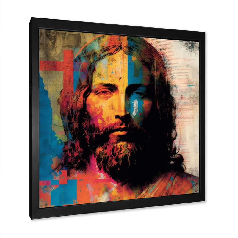 Pop Art Portrait de Jésus III, Impression noire sur toile encadrée, H 36 po x l 36 po x P 1,5 po