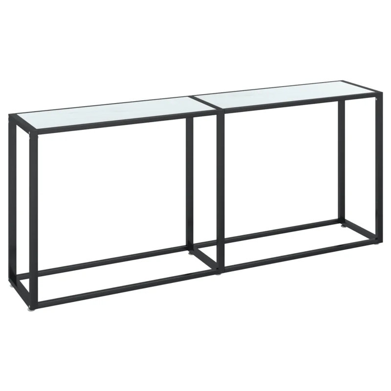 Hefling Glass Top Console Table, White Marble, 75.5 H x 180 W x 35 D cm