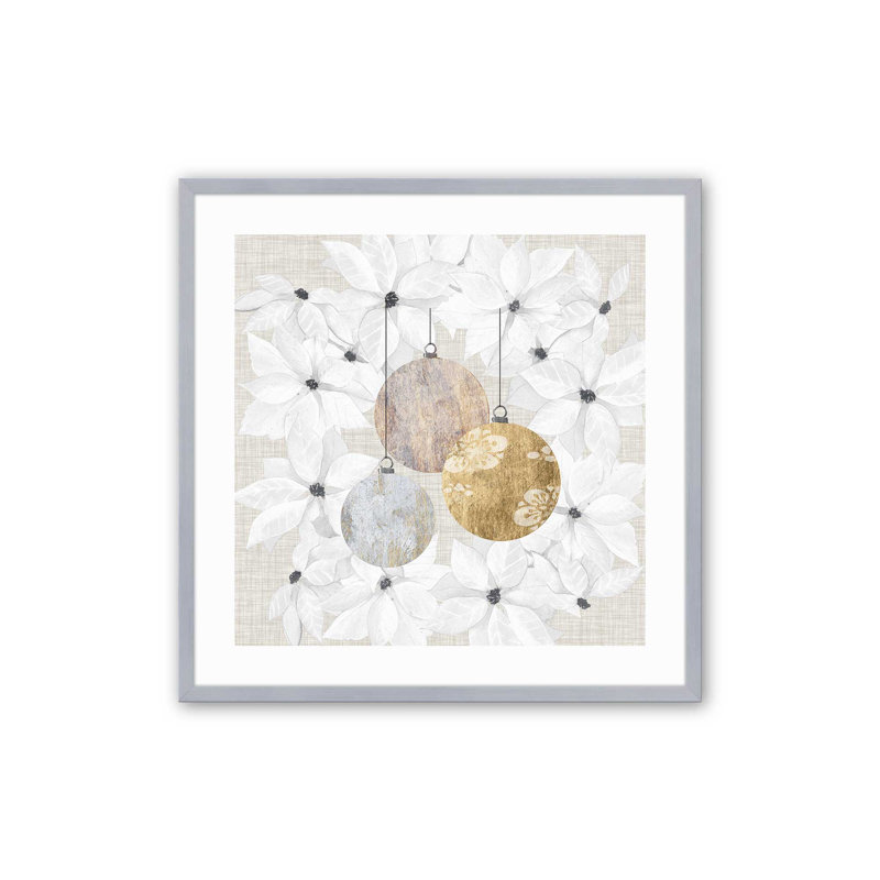 Imprimé Holiday Ornaments in Bloom II, Cadre simple en chrome poli, bois massif, H 13,75 po x l 13,75 po