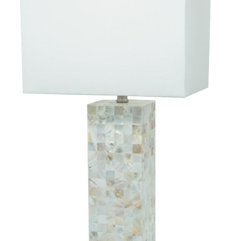 Lampe de table 2 pièces à motif mosaïque moderne avec finition en chrome blanc et lumière diffuse douce et abat-jour blanc élégant
