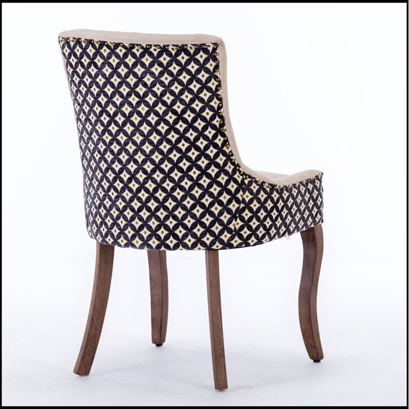 Chaise d'appoint latérale en tissu épaissi, dossier haut et rivets décoratifs pour un confort élégant, Beige