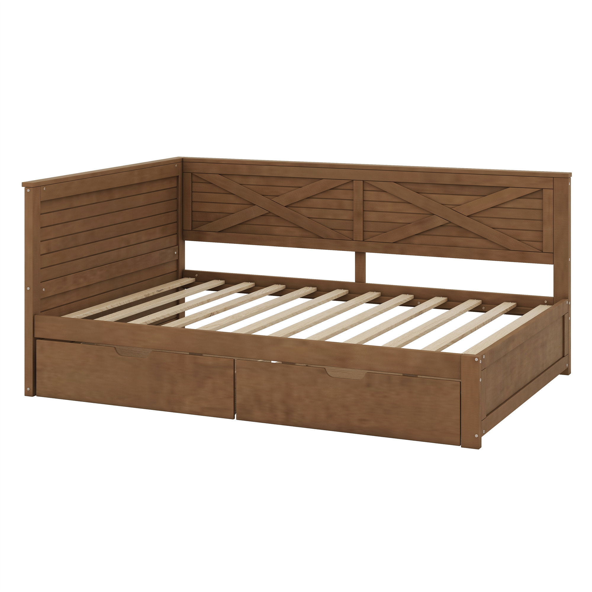 Gracie Oaks Wood Daybed With Drawers And Rustic Guardrail | Wayfair