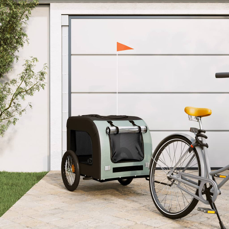 Vidaxl Pet Bike Trailer Grey And Black Oxford Fabric, Iron, PVC Small