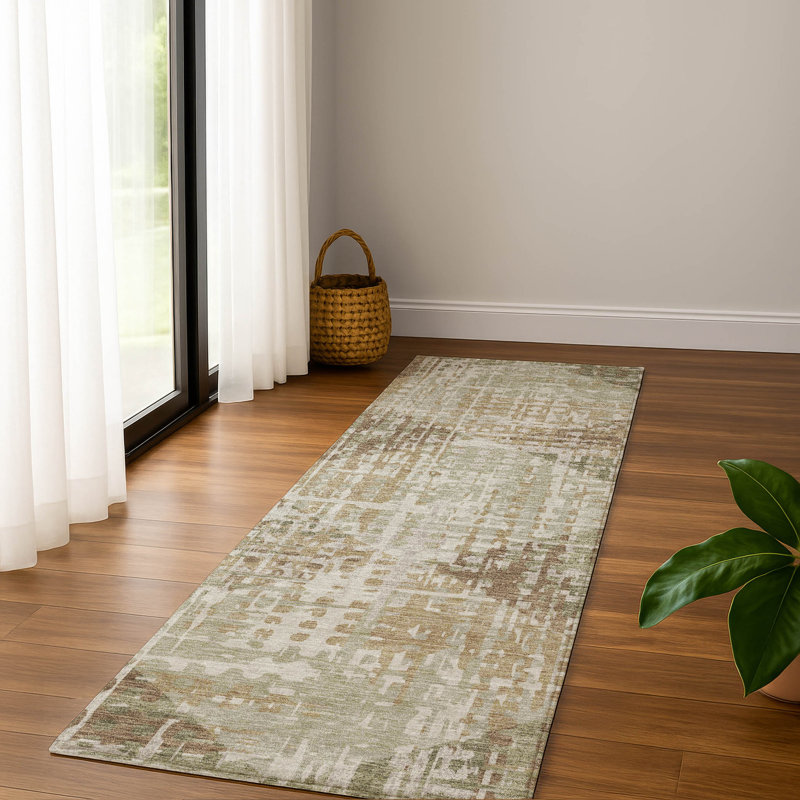 Premium Machine Washable Mayfield AMF2116 Geometric Rug, 2'3" x 7'6" Runner, Fern