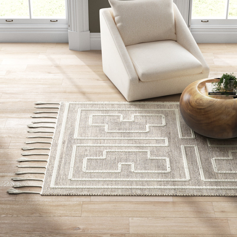 Rodriguez Handmade Flatweave Gray/White Area Rug, Rectangle 8' x 10'