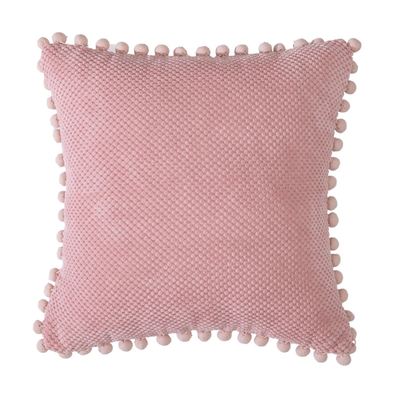  Coussin Pom-Poms, Housse de coussin seulement - sans coussin, 18 po x 18 po, Rose
