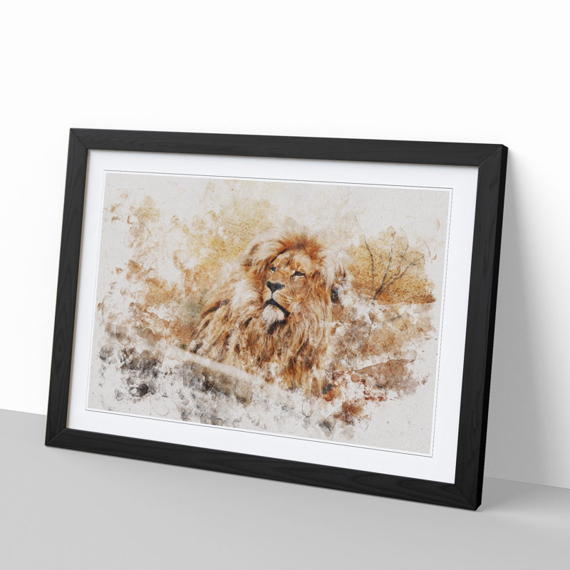 Lion Vol.1 - Picture Frame Graphic Art, 27cm H x 36cm W x 2cm D, Black Framed