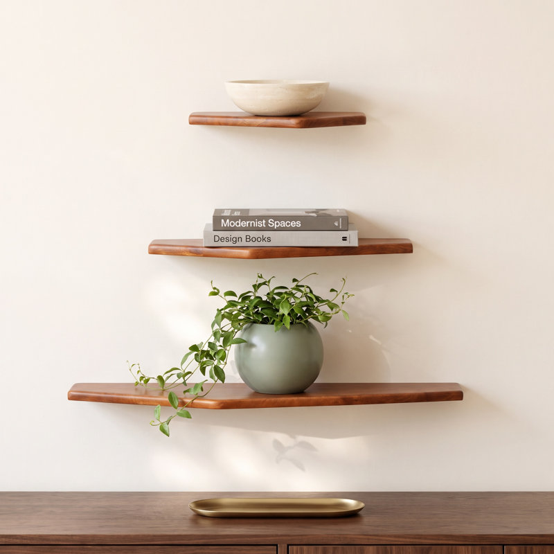 Glennon 3-Piece Solid Wood Floating Shelves, Walnut
