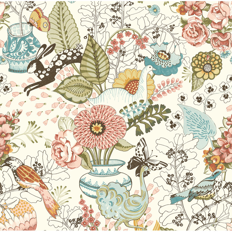 Whimsy Fauna 33' L x 20.4" W Wallpaper Roll, Pink
