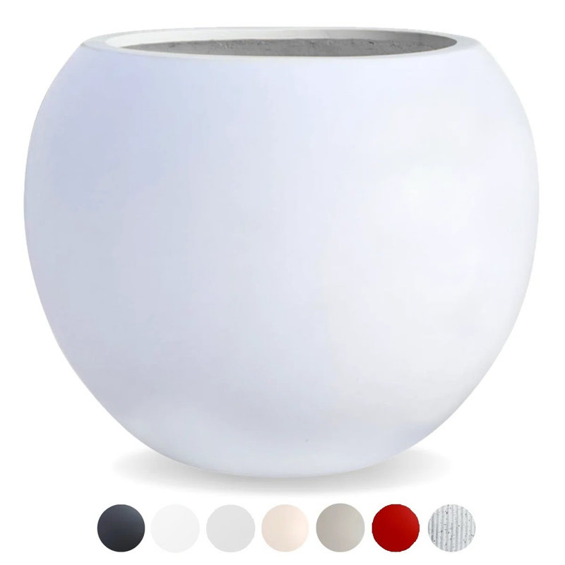 Kute Nest Indoor/Outdoor Fiberstone Globo Ball Planter - Santorini White 16"D (Opening 10.7"), 12.8" H x 16" W x 16" D, White