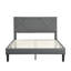 Structure de lit double avec tête de lit tapissier grise, support à lattes de bois, sans sommier, base de matelas, couleur de la base, lattes, sommier, ressorts requis