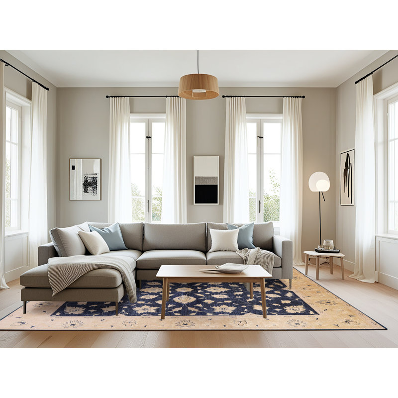 Tapis oriental beige / bleu foncé Othinkar, Rectangle 8 pi x 12 pi