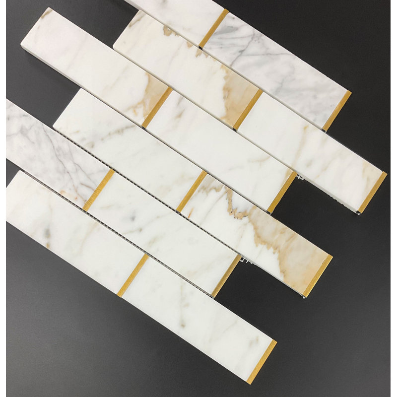 2" x 6" Marble Mosaic Pattern Wall & Floor Tile, Calacatta Gold/Gold