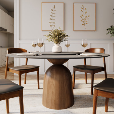 Table de salle à manger ronde Ikerne gris clair Mid Modern Century