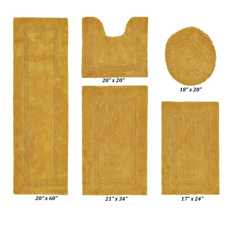 Lux Premium 100% Cotton 5 Piece Bath Rug Sets, Machine Washable, Super Absorbent & Tufted Weave Reversible Bath Mat for Bathroom, Shower, and Tub, Oeko-Tex Certified Bathroom Rugs