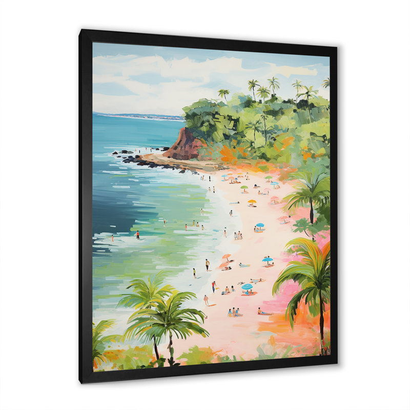 Scène de plage côtière, paradis en couleur pastel IV - plage, art mural, H 20 po x l 12 po x P 1 po, Cadre simple noir
