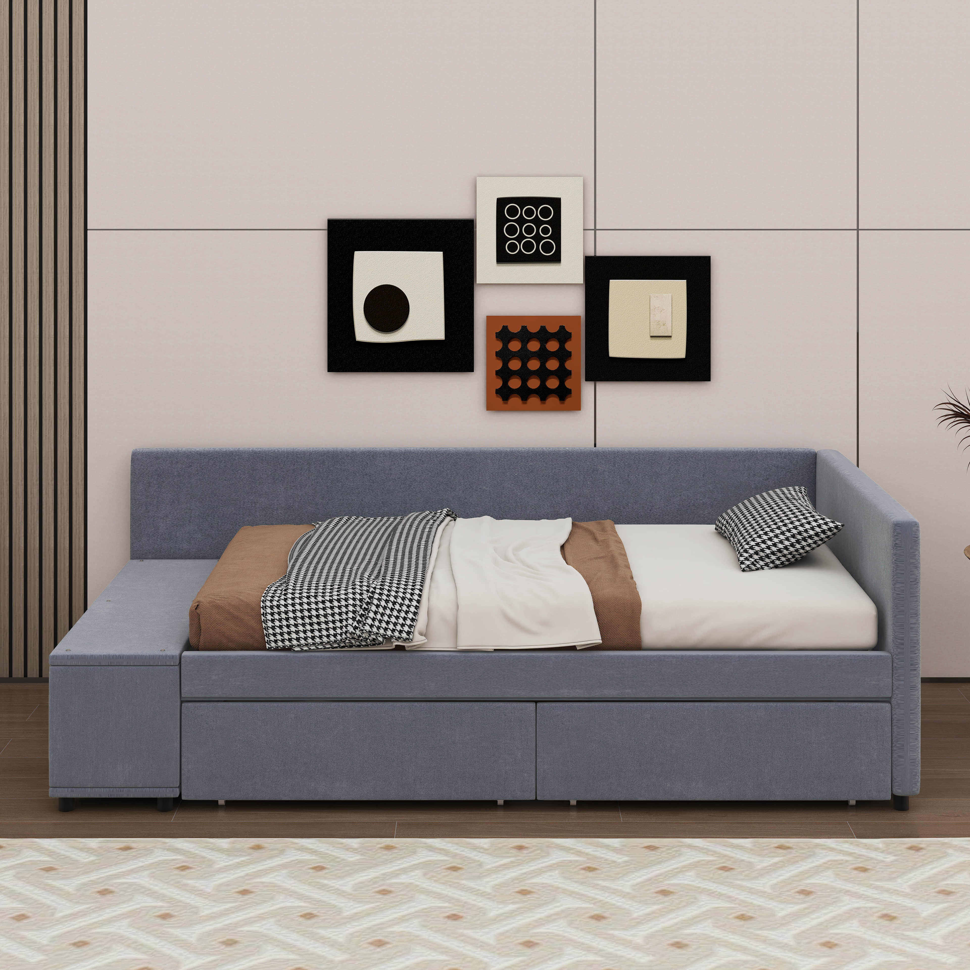 Latitude Run® L-Shaped Upholstered Twin Platform Bed With Underbed ...