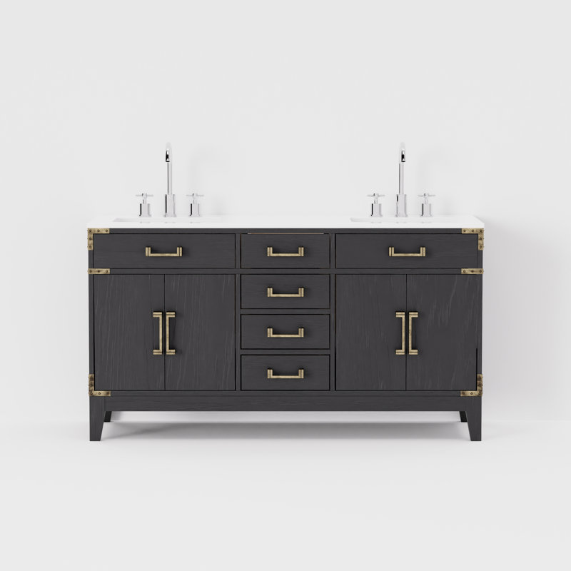 Laurel 60 in W x 22 in D Double Bath Vanity Top & Faucet Set, Black Oak, White Quartz