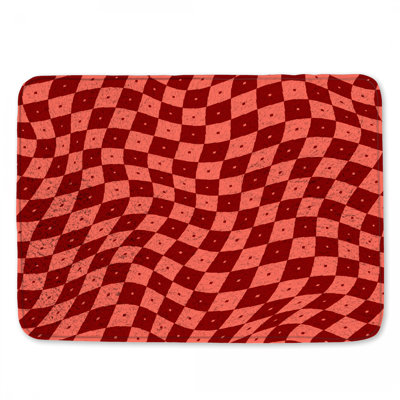 Tapis de bain rouge à carreaux ondulés