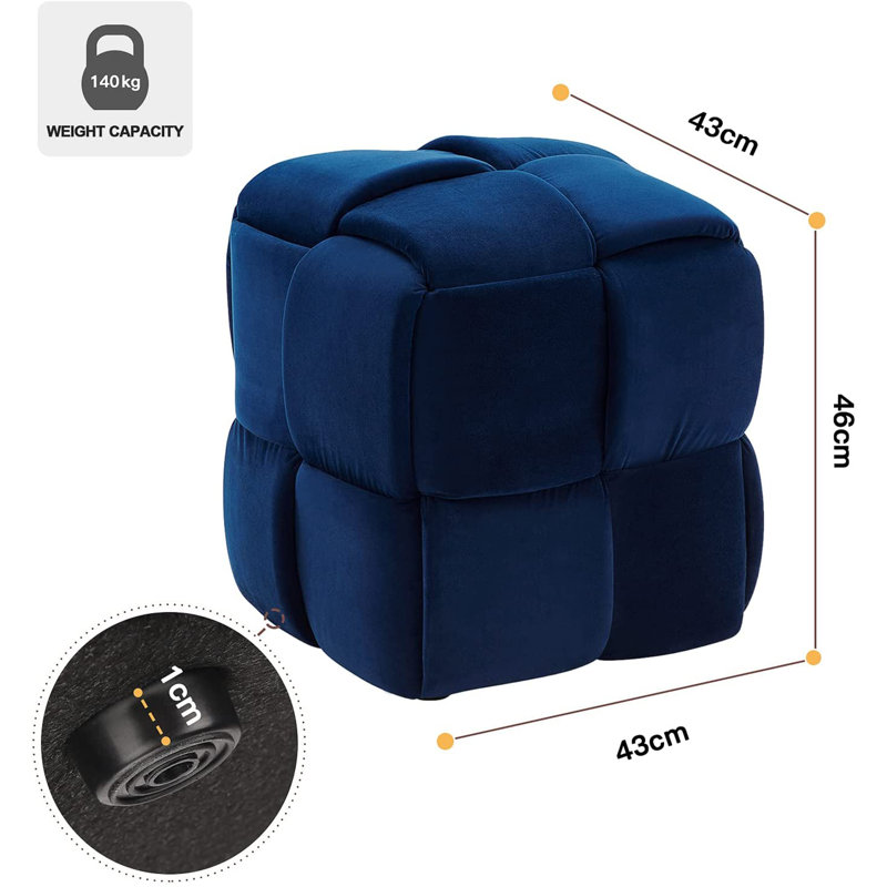 Soperton 43cm Wide Velvet Square Cube Ottoman, Blue
