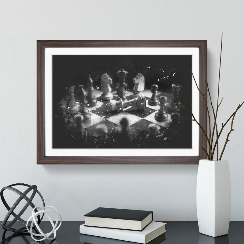 Chess Checkmate - Single Picture Frame Print on MDF, 62cm H x 87cm W x 2cm D, Walnut Framed