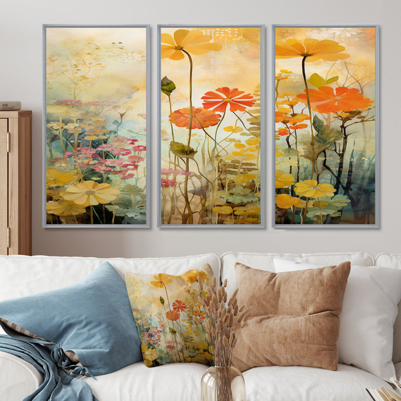 Lynnfield - Ensemble de décoration murale fleurs sauvages, H 28 po x l 36 po x P 1 po, Encadrement argenté