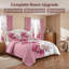 Ensemble de couvre-lit et rideau 9 pièces en microfibre rose avec 9 taies décoratives et 6 panneaux de rideau filtrant la lumière-129241617