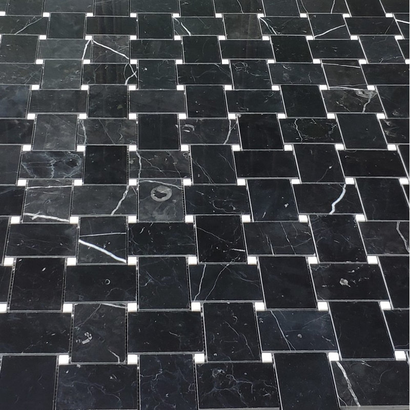 Random Sized Marble Basketweave Mosaic Wall & Floor Tile
