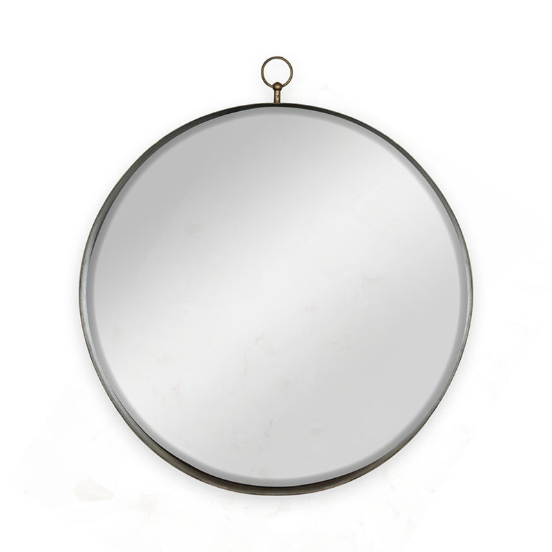Circle Mirror With Iron Frame, 28" x 24"