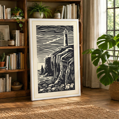 Lighthouse on Stone Coastal - Wrapped Canvas