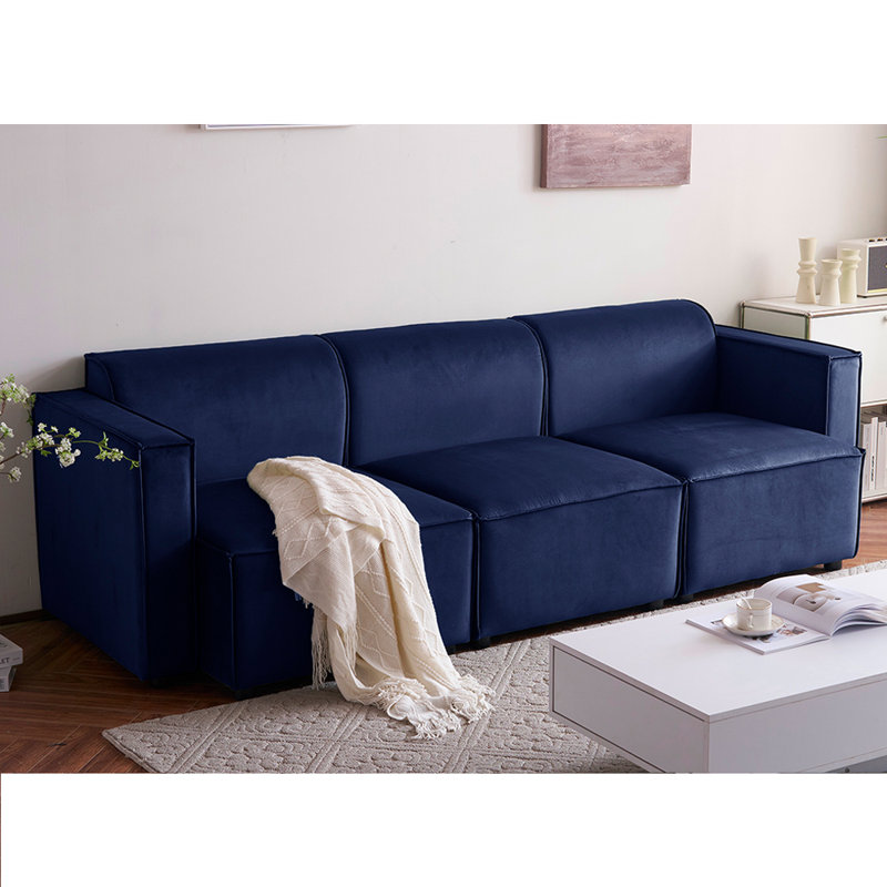 Necie Linen Sofa, 3, Dark Blue