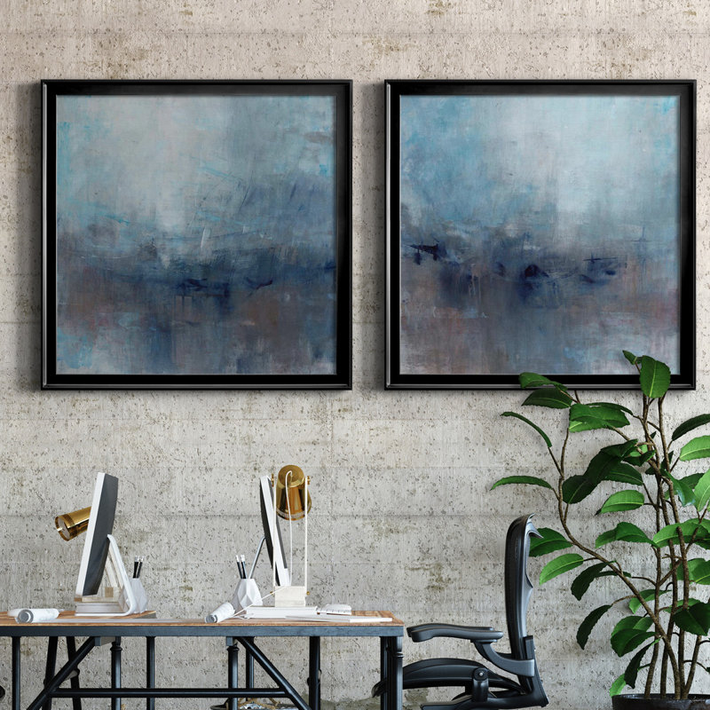 Kinetic Abstract I - Kinetic Abstract I - Ensemble de 2 reproductions d'art encadrées, Toile avec cadre noir, Pas de tapis