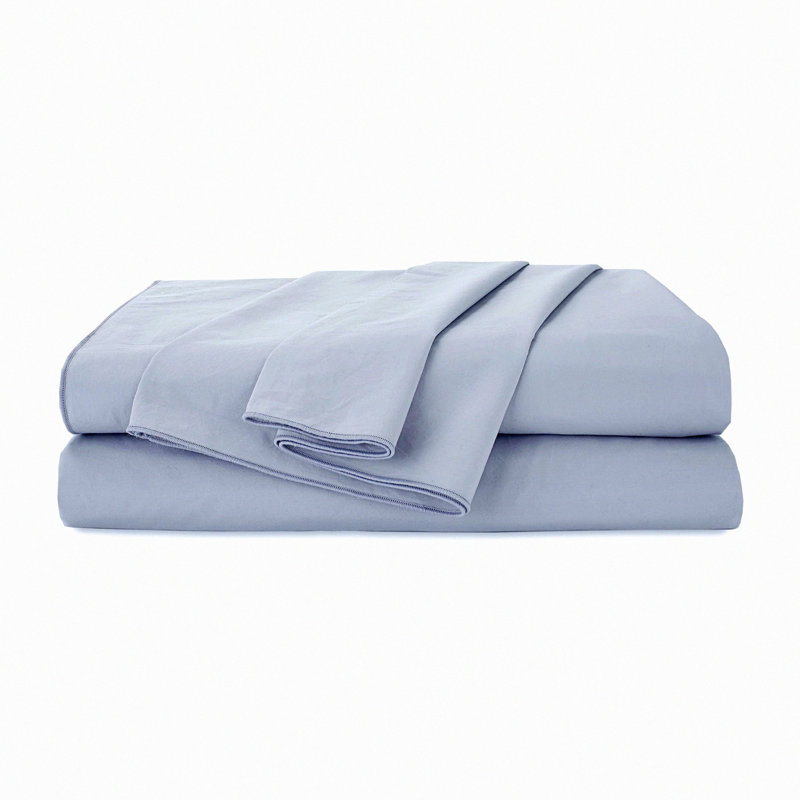 Luxury Blue Cotton Bedding Set - 200 Thread Count Long Staple Sheets - Hotel Quality Fade Resistant - 4 Piece Sheet Set with Fitted Sheet, Flat Sheet, and Pillowcases