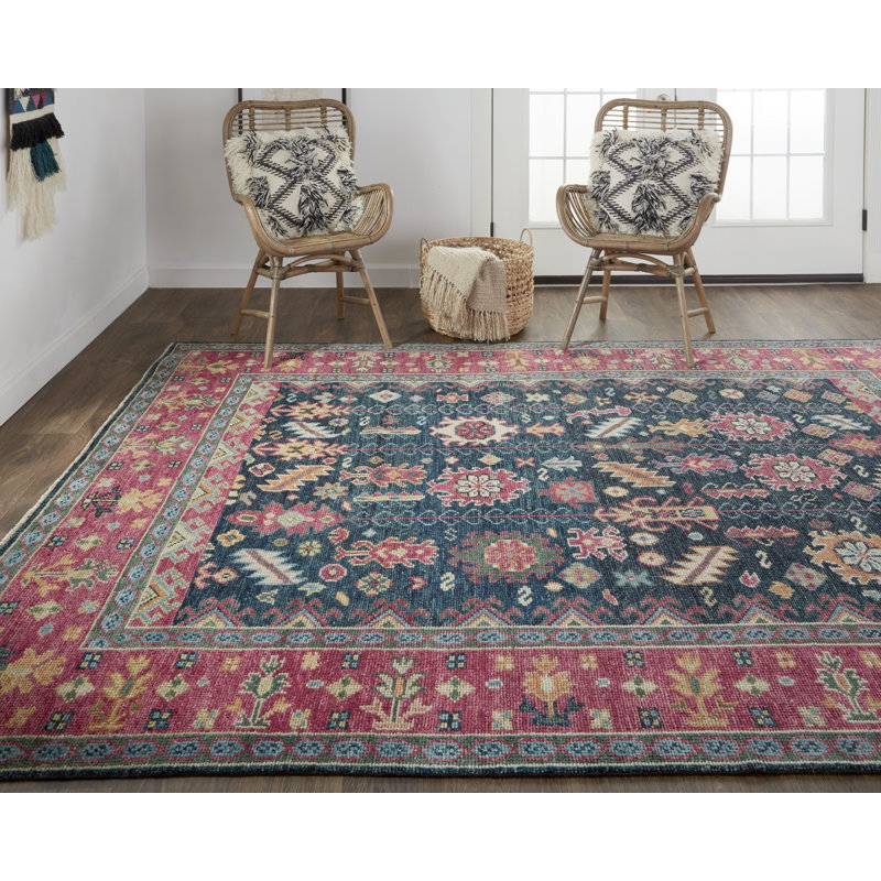 Piraj Wool Geometric Area Rug in Pink, Rectangle 2' x 3'