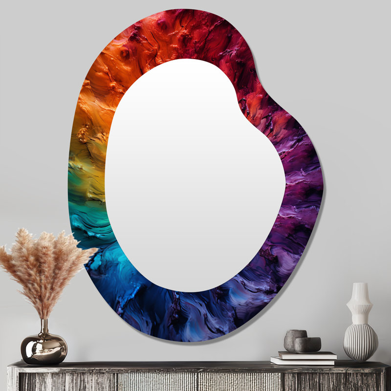 Pineville Colorful space fractal vortex IV - Fractal Asymmetrical Large Mirror, Modern Irregular Shape Decorative Wall Mirror, Printed Metal Art