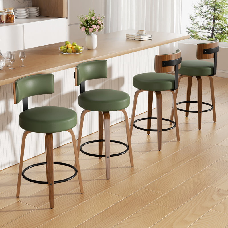 Tabouret de bar pivotant chic en cuir pour un confort et un style ultimes, Vert, 6