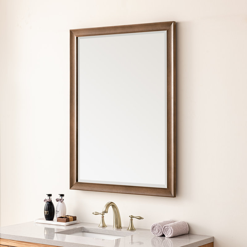 Glenbrooke Solid Wood Beveled Wall Mirror, Whitewashed Walnut, 40" x 30"