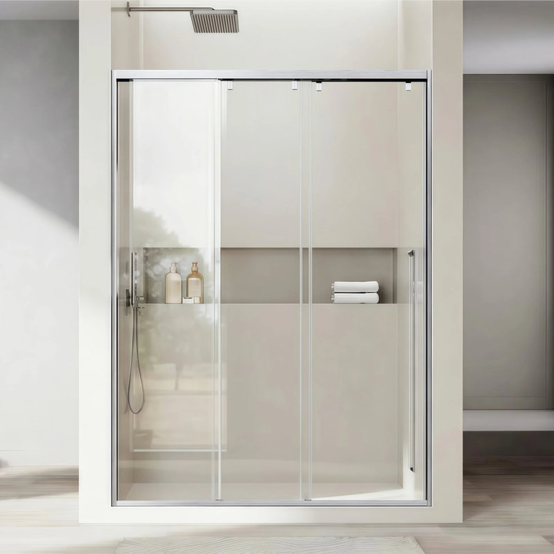 Uks13 56 In. To 60 In. W X 76 In. H Right-Side Opening Semi-Frameless Triple Bypass Sliding Shower Door With 5/16 In. (8Mm) Clear Glass In Brushed Nickel