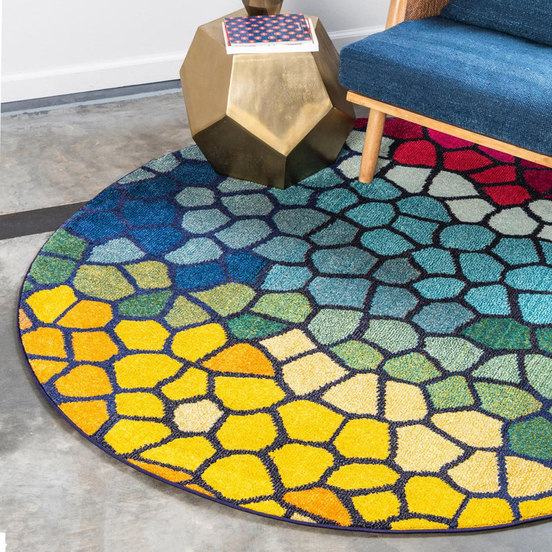 Tapis rose / jaune / bleu Jesusa, Rond 8 pi