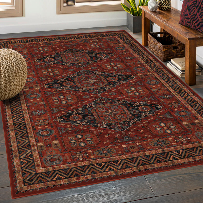 Langley Street Kratz Oriental Floral Burgundy Red Wool Area Rug, Rectangle 5'3" x 7'6"
