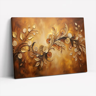 «Gallery Wrap», art mural sur toile pour le salon, la chambre à coucher, le bureau ou le vestibule - décoration murale décorative avec motif floral doré
