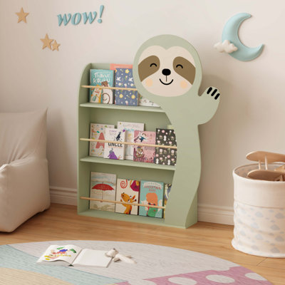 Bibliothèque pour enfants paresseux, présentoir de livres pour tout-petits avec 3 niveaux, conception mignonne d'animaux, bibliothèque en bois pour chambre de jeu, coin chambre et coin lecture, rangement sécuritaire et robuste