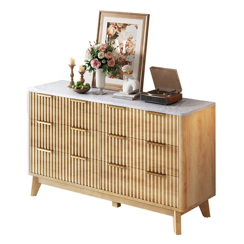 Commode 6 tiroirs Gerius, cannelée, jaune, Jaune