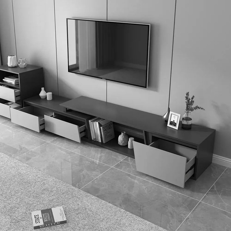 Extendable TV Stand & Nesting Coffee Table Set, Gray