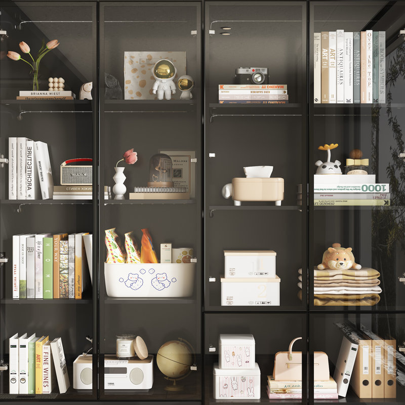 78.7'' H X 63'' W 2-Drawer Bookcase With Glass Doors And LED Light, Black